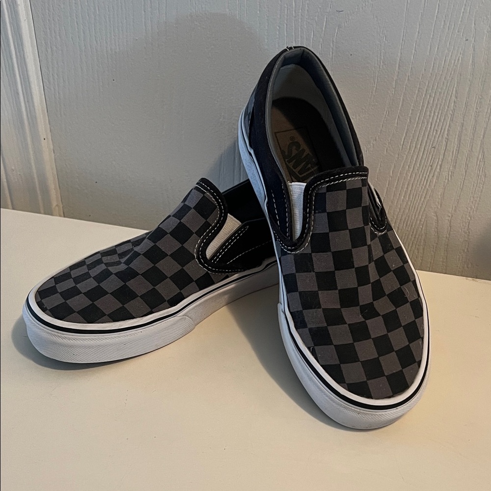 Vans Black and Gray Checkered Slip-Ons